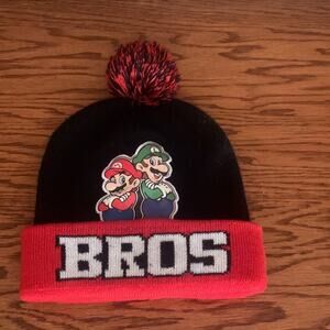 Super Mario Bros Pom Beanie Hat Black Red Winter Cap Nintendo